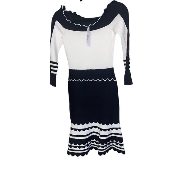 Yigal Azrouel Inc Black & White Striped Off Shoulder Knit Dress - Picture 4 of 14